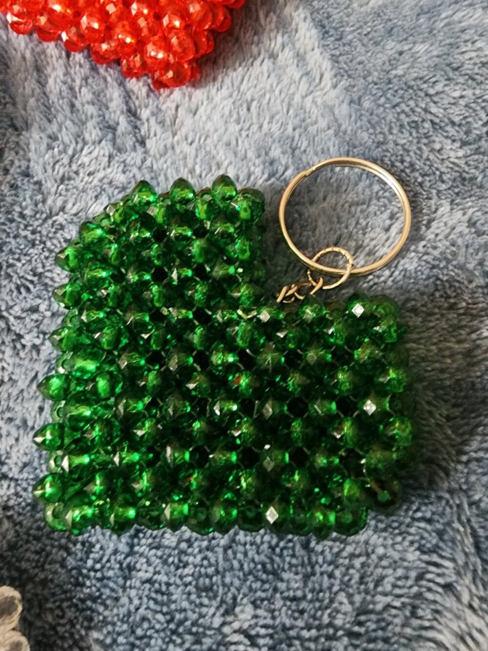 Emerald Green Crystal Heart Keychain | Handmade Purse Charm